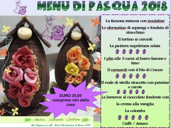 01.04.2018: Il nostro Menù di Pasqua 2018 - Antica Locanda Belfiore