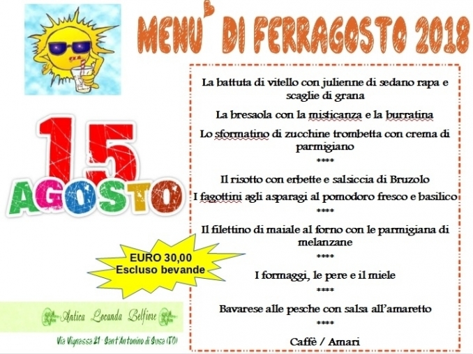 15.08.2018: il nostro Ferragosto - Antica Locanda Belfiore